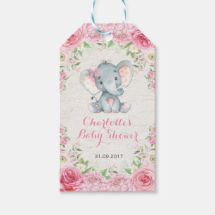 Étiquettes-cadeau Balise Rose Roses Girl Elephant Baby shower Favori