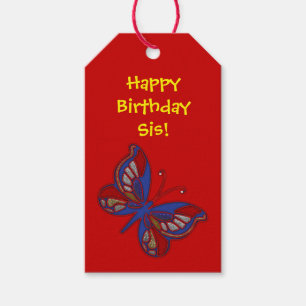 Étiquettes-cadeau Balise rouge Bleu Papillon-Rouge Cadeau
