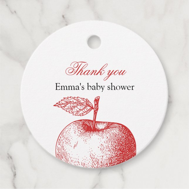 Étiquettes Cadeau Balise Rouge Pomme ronde Favoriser (Devant)