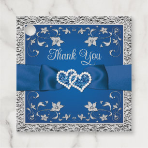 Étiquettes Cadeau Balise Royal Blue, Grey Love Hearts Wedding Favor