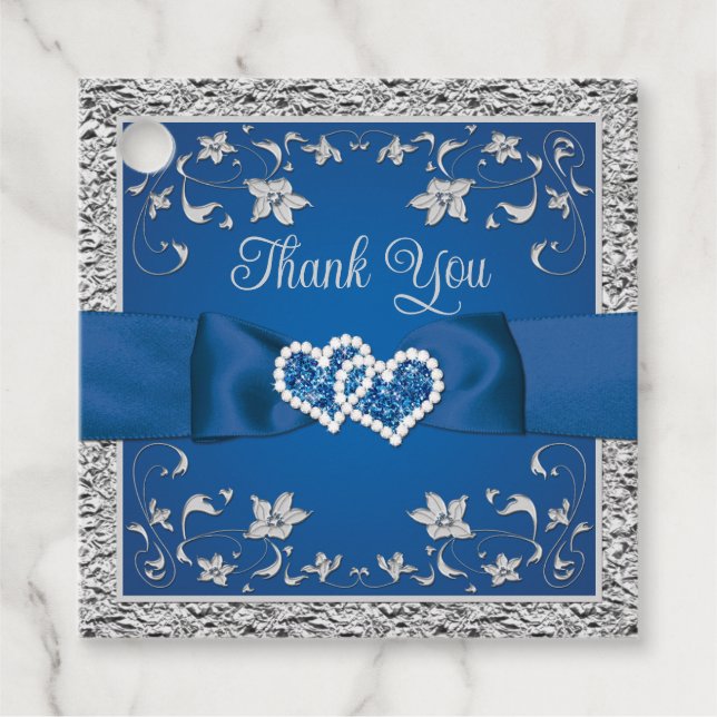 Étiquettes Cadeau Balise Royal Blue, Grey Love Hearts Wedding Favor (Devant)