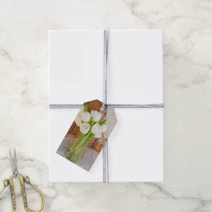 Étiquettes-cadeau Balise Rustique Tulipes blanches dans Mason Jar We