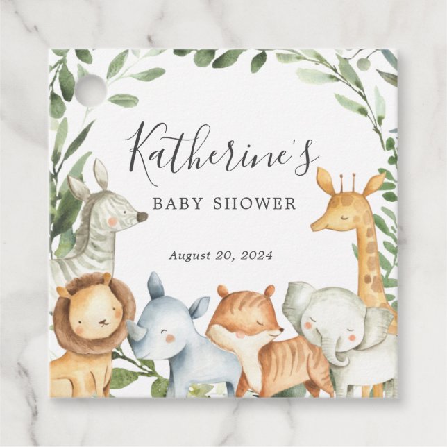 Étiquettes Cadeau Balise Safari Animaux Baby shower Favoriser (Devant)