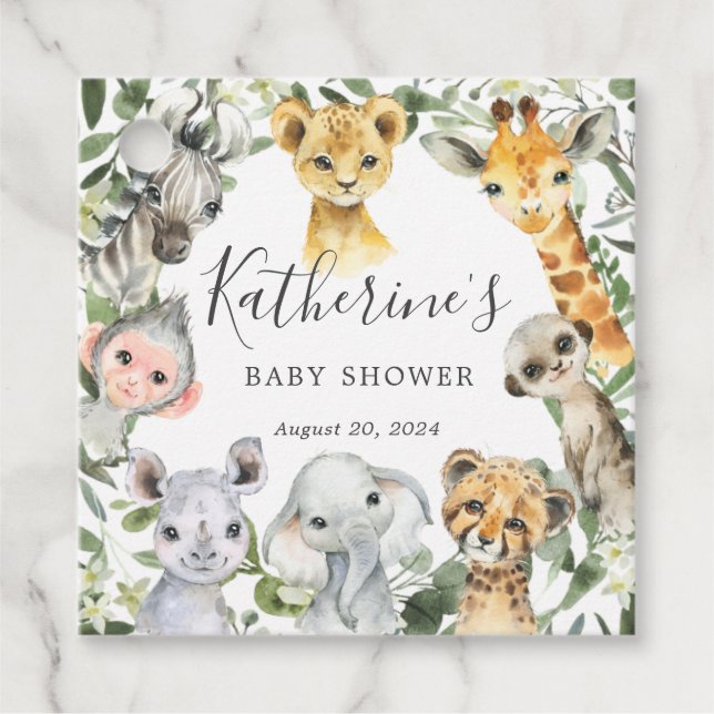 Étiquettes Cadeau Balise Safari Animaux Baby shower Favoriser (Devant)
