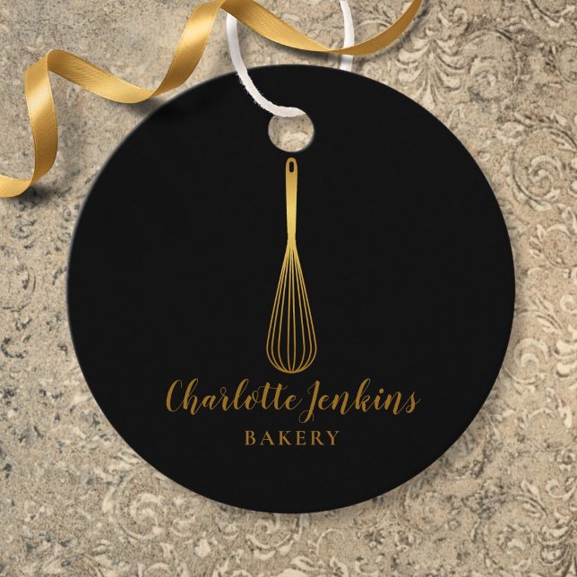 Étiquettes Cadeau Balise Simple Black Gold Whisk Bakery Patisserie (Simple Black Gold Whisk Bakery Patisserie Tag)