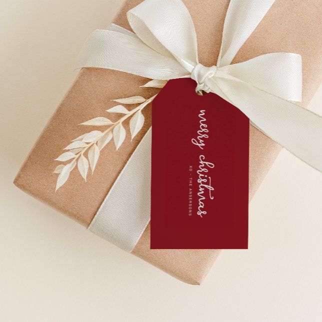 Étiquettes-cadeau Balise Simple Red Merry Christmas avec nom personn (Créateur téléchargé)