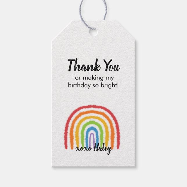 Étiquettes-cadeau Balise sur l'Aquarelle arc-en-ciel Merci d'anniver (Devant)