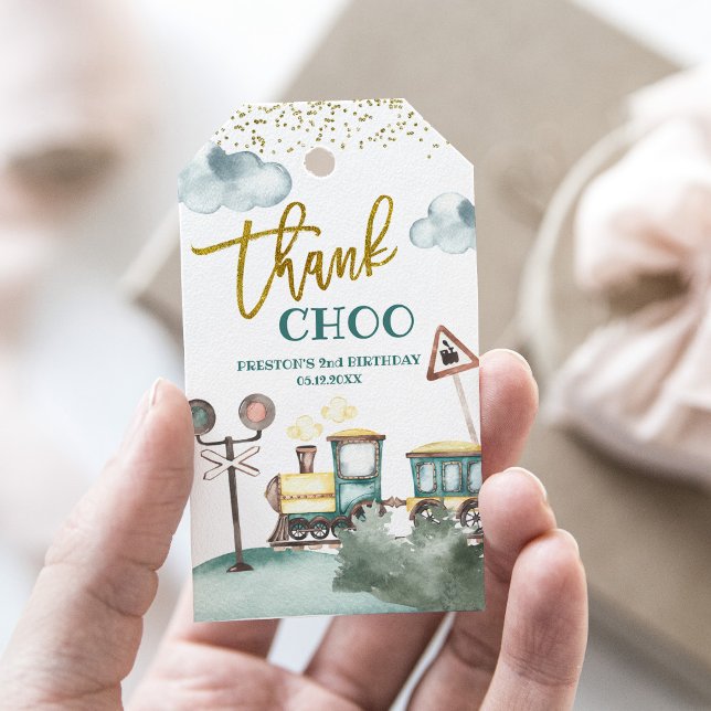 Étiquettes-cadeau Balise Train Boy 2nd Birthday Merci Favor (Créateur téléchargé)
