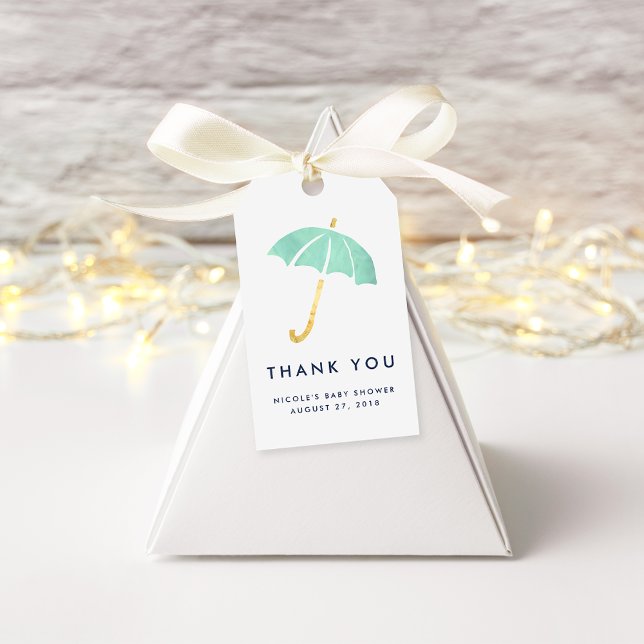 Étiquettes-cadeau Balises baby shower Favoriser | Parapluie de menth (Créateur téléchargé)