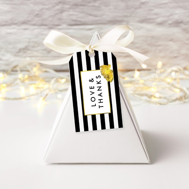 Étiquettes-cadeau Balises Black Stripe & Gold Peony Wedding Favor (Créateur téléchargé)