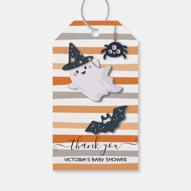 Étiquettes-cadeau Balises Cadeau Baby shower pour Little Boo Hallowe (Dos)