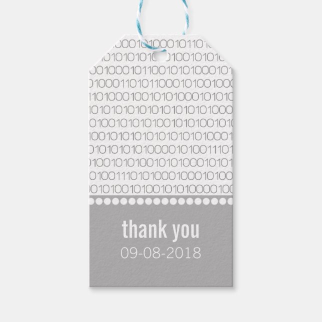 Étiquettes-cadeau Balises Cadeau Chic Code Binaire Geek Gris (Devant)