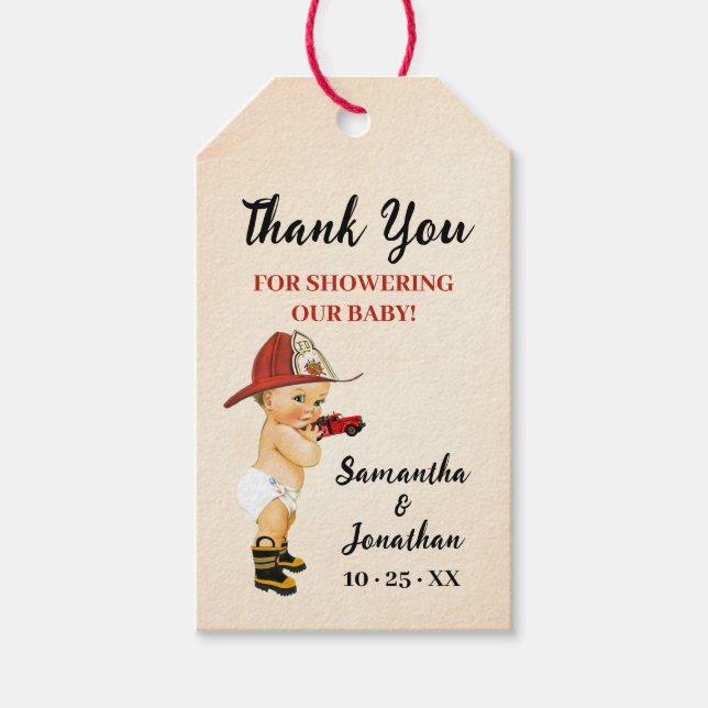 Étiquettes-cadeau Balises Cadeau de Little Firefighter Baby shower F (Devant)
