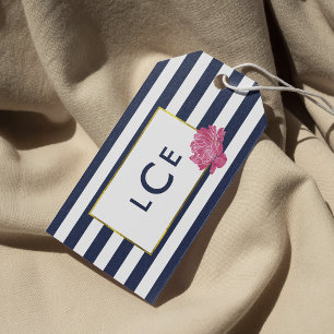 Étiquettes-cadeau Balises Cadeau de marine et de pivoine rose