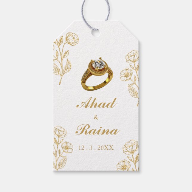 Étiquettes-cadeau Balises Cadeau Fiançailles Bague Or Blanc (Devant)