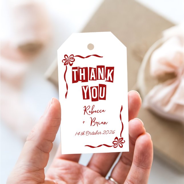 Étiquettes-cadeau Balises Cadeau Mariage à main rouge et blanche (Créateur téléchargé)