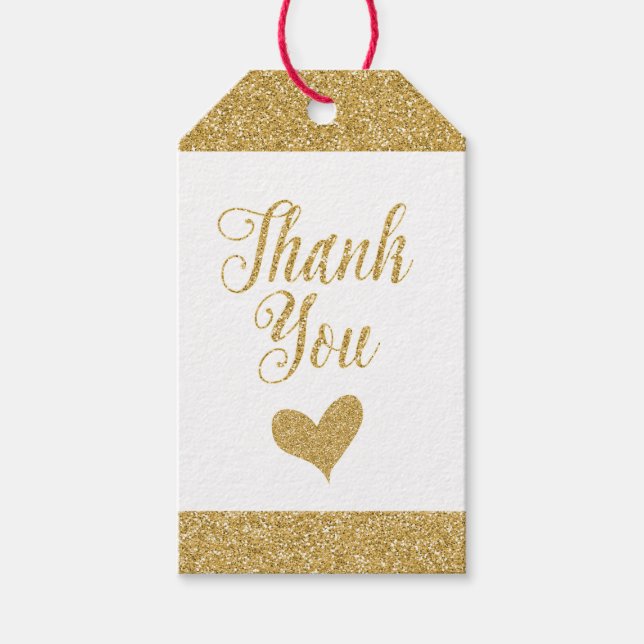 Étiquettes-cadeau Balises cadeau or brillant - Merci avec coeur (Devant)