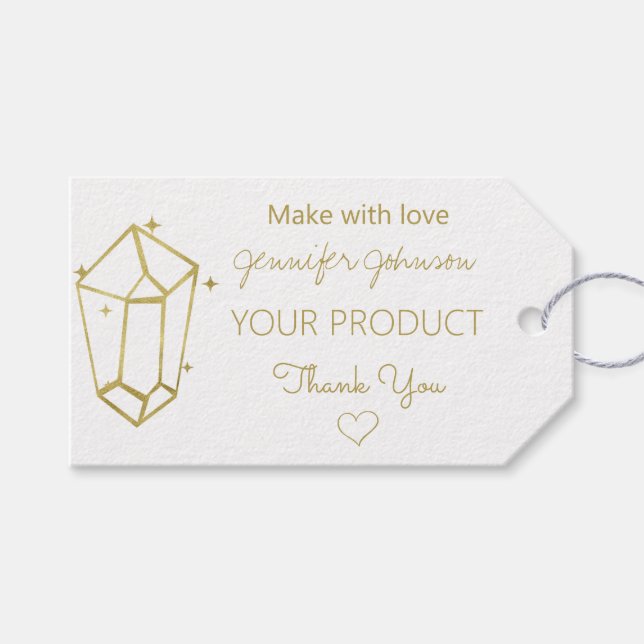 Étiquettes-cadeau Balises cadeau personnalisées Gold Foil White (Devant (Horizontal))