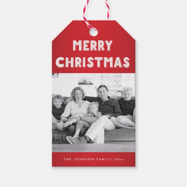 Étiquettes-cadeau Balises cadeau photo personnalisées Red Merry Chri (Devant)