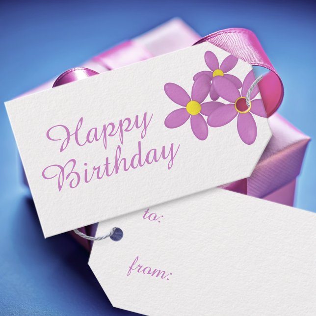 Étiquettes-cadeau Balises Cadeau pour anniversaire joyeux rose flora (Happy Birthday Gift Tags just for you)
