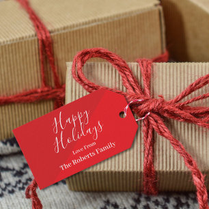Étiquettes-cadeau Balises cadeau Red Happy Holidays personnalisées