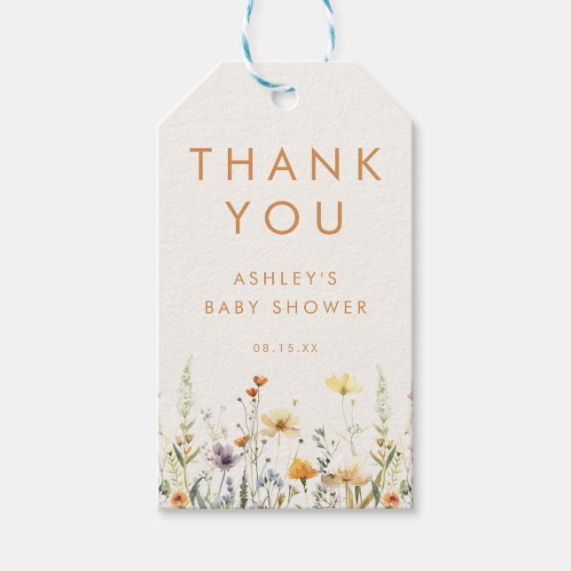 Étiquettes-cadeau Balises Cadeau Rustique Fleur sauvage Baby shower  (Devant)