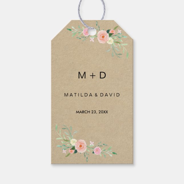 Étiquettes-cadeau Balises Cadeau Rustique Floral Boho Mariage (Devant)