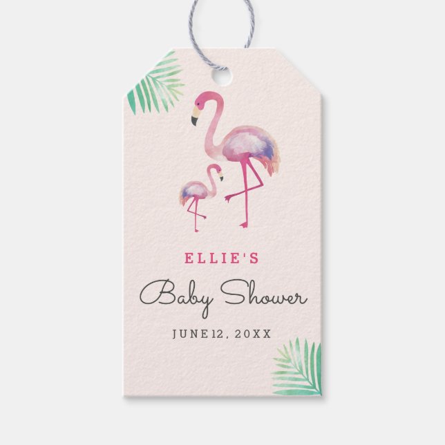 Étiquettes-cadeau Balises cadeaux Baby shower Flamant rose rose (Devant)