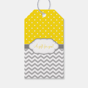 Étiquettes-cadeau Balises Cadeaux Chevron blanc Polka Dot gris Jaune