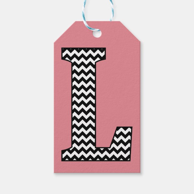 Étiquettes-cadeau Balises cadeaux Chevron L Monogram noir et blanc (Devant)