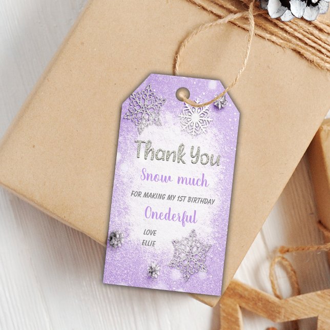 Étiquettes-cadeau Balises Cadeaux d'anniversaire d'hiver violet (Purple Winter Birthday Gift Tags)