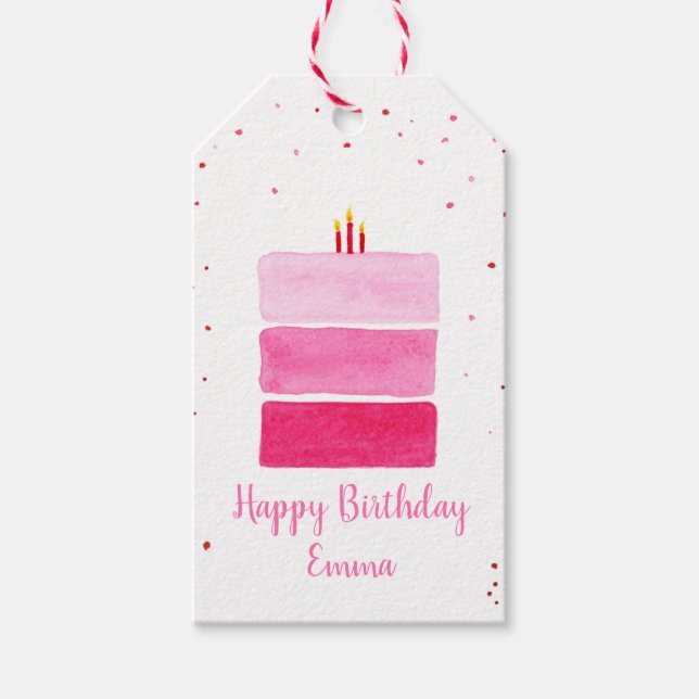 Étiquettes-cadeau Balises cadeaux d'anniversaire rose pour fille per (Devant)