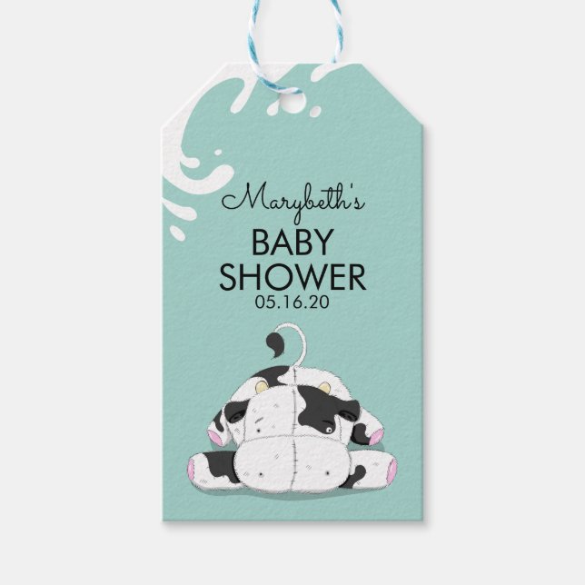 Étiquettes-cadeau Balises cadeaux de Baby shower de petite vache (Devant)