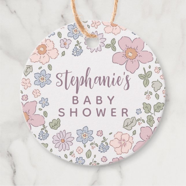 Étiquettes Cadeau Balises cadeaux de Baby shower Floral Ditsy person (Devant)