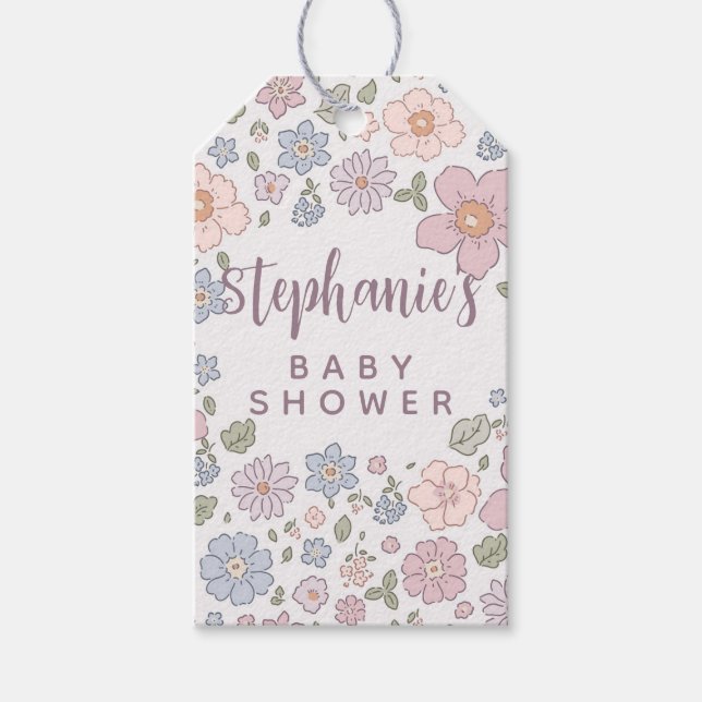 Étiquettes-cadeau Balises cadeaux de Baby shower Floral Ditsy person (Devant)