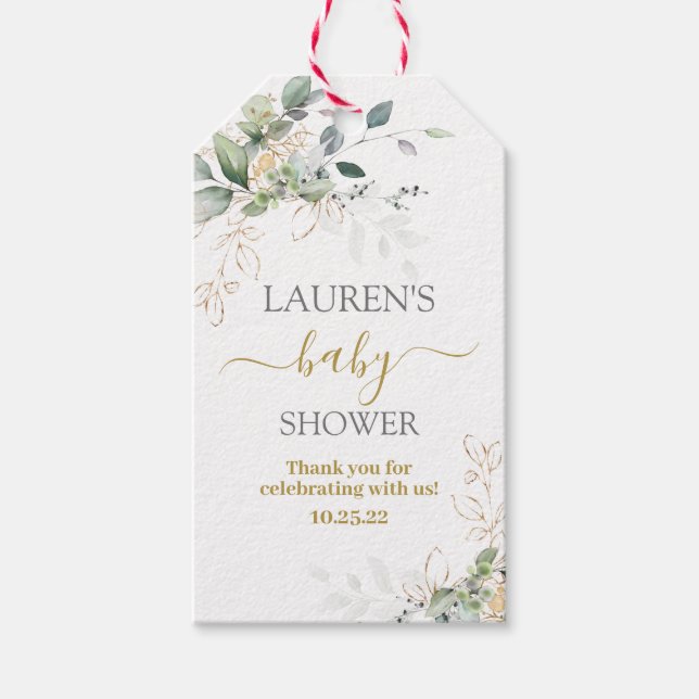 Étiquettes-cadeau Balises cadeaux de baby shower vert simple (Devant)