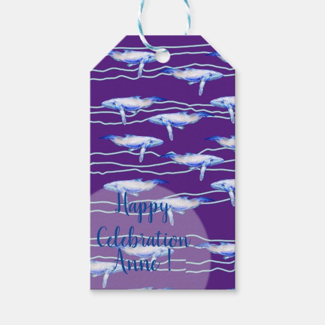 Étiquettes-cadeau Balises cadeaux de baleine bleue (Devant)