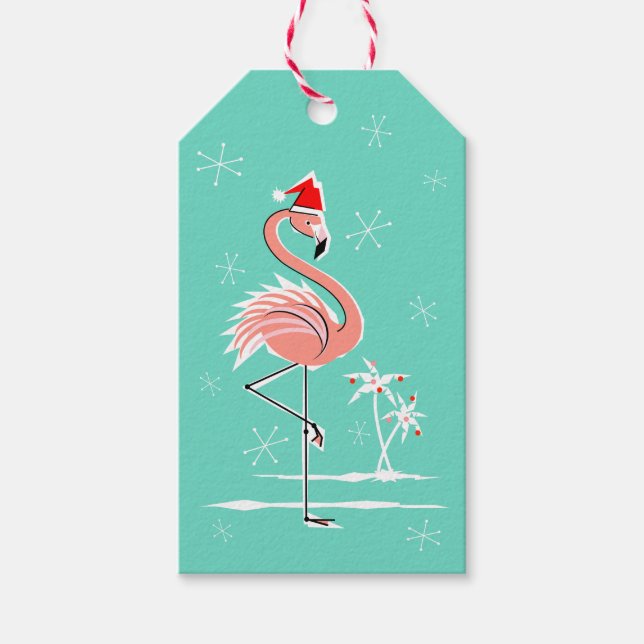 Étiquettes-cadeau Balises cadeaux de Flamant rose de Noël (Devant)
