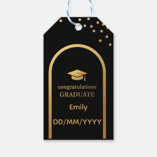 Étiquettes-cadeau Balises cadeaux de graduation en or et en noir, mi