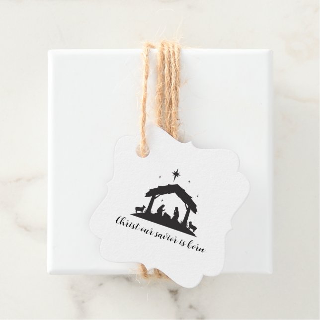 Étiquettes Cadeau Balises cadeaux de la nativité (En situation)