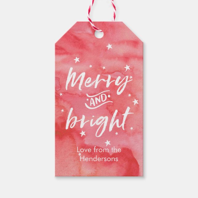 Étiquettes-cadeau Balises cadeaux de Noël aquarelle joyeuse et brill (Devant)