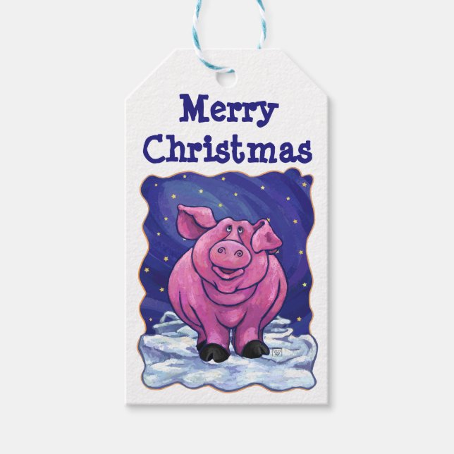 Étiquettes-cadeau Balises cadeaux de Noël de cochon (Devant)