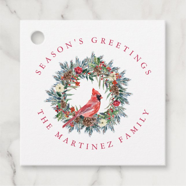 Étiquettes Cadeau Balises cadeaux du Cardinal Rouge Bonnes Fêtes de  (Devant)