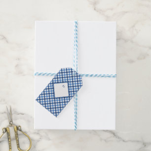 Étiquettes-cadeau Balises cadeaux en diamant bleu en vichy correspon
