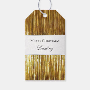 Étiquettes-cadeau Balises Cadeaux Glam Blanc Or Tinsel Stripes