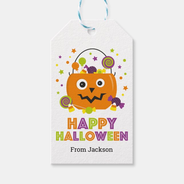 Étiquettes-cadeau Balises cadeaux Halloween Happy Personnalisées (Devant)