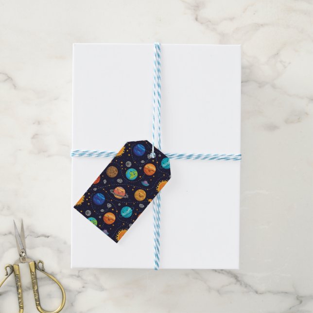 Étiquettes-cadeau Balises cadeaux Happy Planets (Avec de laficelle)