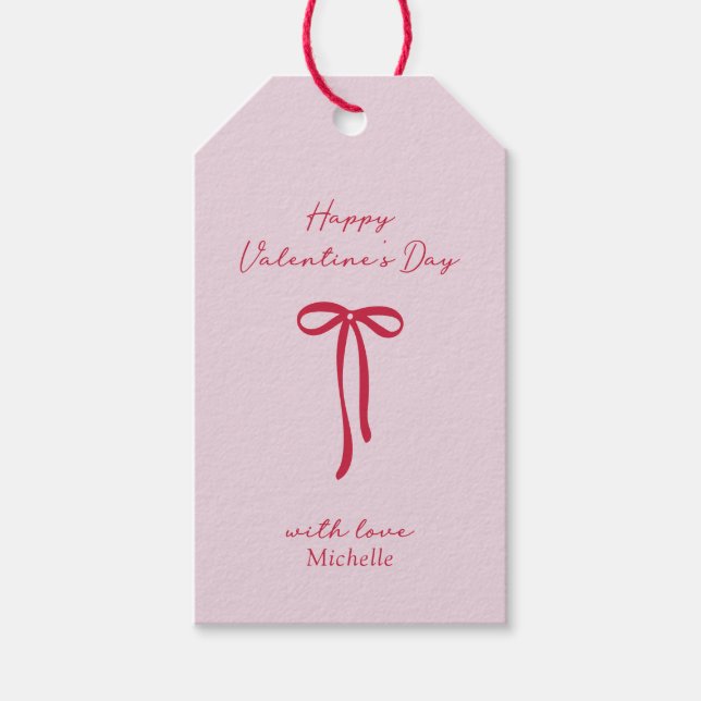Étiquettes-cadeau Balises cadeaux Heureuses Saintes-Valentin Red Bow (Devant)