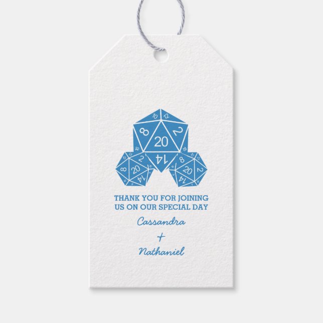 Étiquettes-cadeau Balises cadeaux Mariage Blue D20 Dice (Devant)