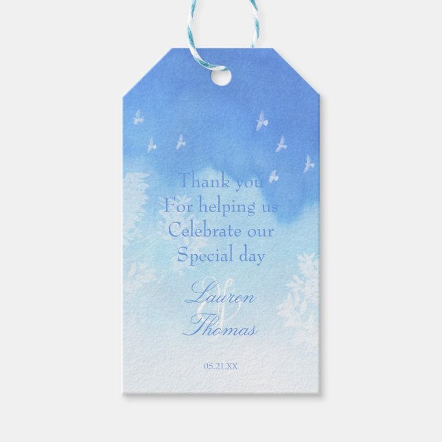 Étiquettes-cadeau Balises cadeaux Merci Doses & Blue Watercolor (Devant)